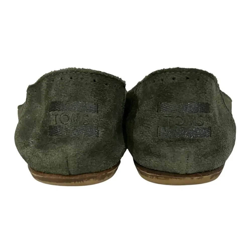 Toms Jutti Suede Laser Cut Flats Womens 8 Green Slip On Casual Comfort